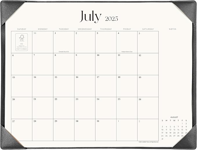 Simplified Desk Calendar 2025-2026 with Desktop Mat, Cabbrix Large Desk Pad Calendar 21" x 16-1/2" Covering July 2025 to June 2026, Desk Blotter Calendar 2025 for Home School and Office (Black)