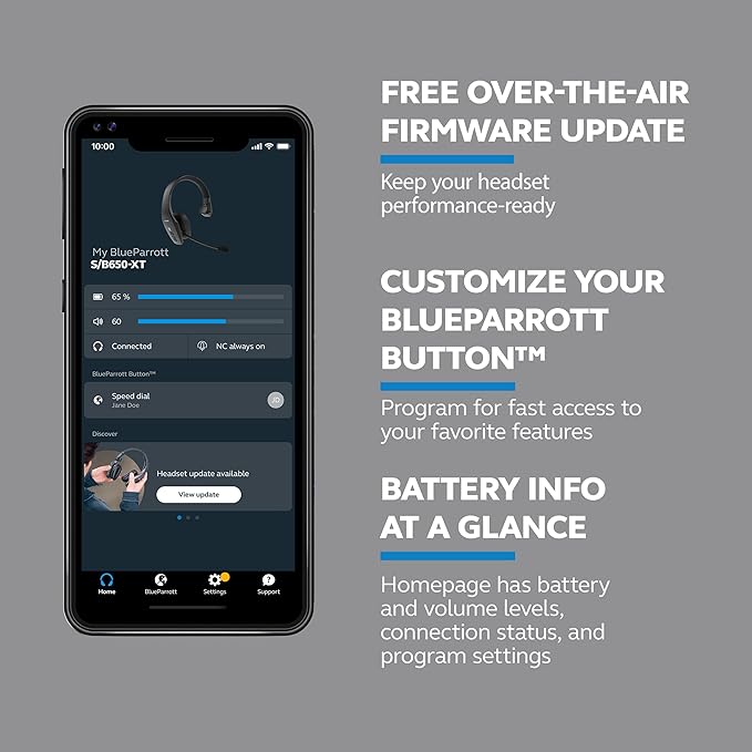 BlueParrott S650-XT Bluetooth Wireless Headphones 96% Noise Canceling Over Head Trucker Headset with Mic, 2-in-1 Convertible Stereo to Mono with ANC, IP54-Rated Protection, 36 hrs. Talk Time, Black