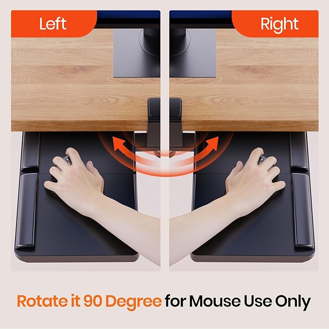 Klearlook Keyboard Tray Under Desk with 360° Rotation, Ergonomic Computer Keyboard & Mouse Tray 25"W×11.02"D Sit Stand Desk Keyboard Holder w/Wrist Rest & Storage Drawer (Height is not Adjustable)