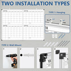 XBoard Magnetic Calendar Whiteboard 48x36 inch, 4 Month Foldable Dry Erase Board Planner, Silver Aluminium Framed White Board Calendar for Home School Office Organization