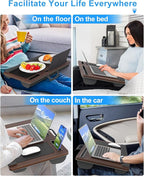 Laptop Lap Desk, Portable Large Laptop Desk for Bed, Up to 17 in Lap Table with Wrist Rest, Mouse Pad, Tablet Phone Slot, Portable Handle, Lap Tray with Cushion (Dark Brown)