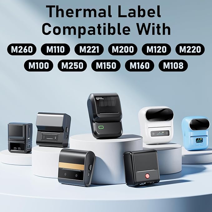 M100 Square Label 1.96'' x 3.14'' (50x80mm), Compatible with Label Maker M110/ M220/ M221/ M120/ M250/M260, White, 100 Labels/Roll, Multi-Purpose Adhesive Thermal Labels, Black on White