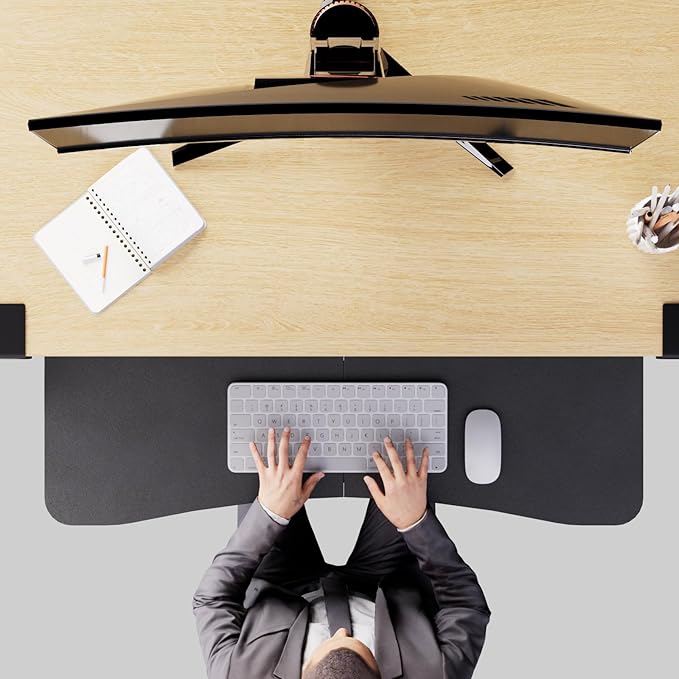 Desktop Keyboard Tray, Under Desk Pull Out,25.59" X 11.81" Large Size Radian Keyboard Tray with C-Clip Mount, Easy Installation, Computer Keyboard Stand, for Home Study and Office(Black)