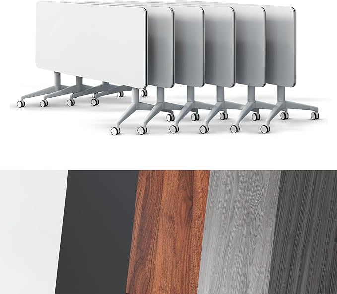 Conference Room Table, Folding Conference Tables,Thicken Grey Tabletop,Flip Top Wooden Seminar Meeting Room Table for Conference Room Offices (6, White, 55.1”)