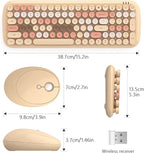 Wireless Keyboard and Mouse Combo, MOWUX - Modern Compact Layout, Colorful Compact Candy Mouse and Retro Round Keyboard Set with Cover, for PC/Laptop/Windows/Mac - Milk-Tea Colorful