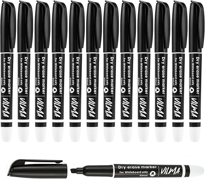 VILMA 90 Pack Black Whiteboard Markers, Dry Erase Markers with Chisel Tip, Bulk Classroom Office Supplies for White Board, School, Teachers, Kids, Non-Toxic, Low Odor