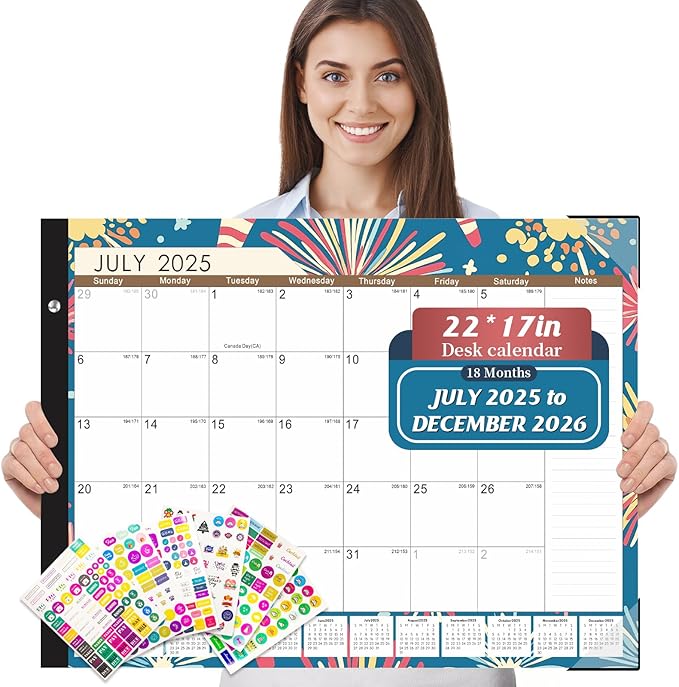 Gannyfer Desk Calendar 2025-2026, Large 22"x17" Monthly Calendar, July 2025 - Dec 2026, 18 Month Yearly Desktop Pad Calendar,Office Supplies Perfect for Home, School or Office(6 Stickers Included)