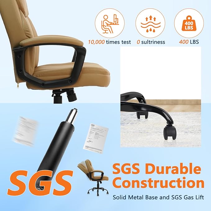 CLATINA Brown Office Computer Chair PU Leather Executive Swivel Adjustable Height Chairs with Upholstery Fixed armrest Mid-Back Leather Thick Cushion Office Chair Brown 8Pack