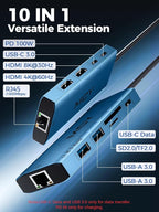 MCY USB C Hub,Laptop Docking Station Dual Monitor Single 8K,2x4K@60Hz,10 in 1 Type-C Multiport Adapter with 2 HDMI,PD100W,Extender Splitter,Card Reader,Ethernet Dock for Mac/Dell/HP/Surface/Steam Deck