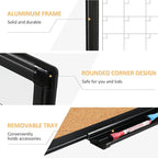 Dry Erase Calendar Board for Wall, 24"x18" Magnetic Whiteboard Calendar Double-Sided Monthly White Board with Cork Board, Black Aluminum Frame Memo Message Board for Office, Home, School