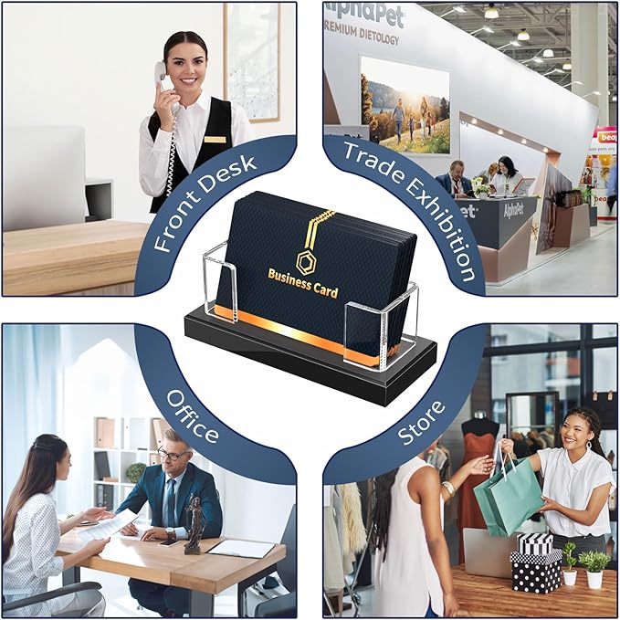 NIUBEE Acrylic Business Card Holder: Clear Plastic Business Cards Display Stand for Desk - Gift Card Organizer for Office 2 Pieces