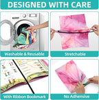 Book Covers – 9 Pack Jumbo Stretchable Book Covers, Reusable & Washable Fabric Book Sleeves for Hardcover & Paperback Textbooks up to 9 x 11 in, Marble Pattern, Back to School Supplies