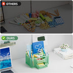 Marbrasse Mesh Desk Organizer, Pen Organizer with 2 Drawer, Multi-Functional Pencil Holder, Desk Organizers and Accessories with 5 Compartments + Drawer for Office Art Supplies (Green)