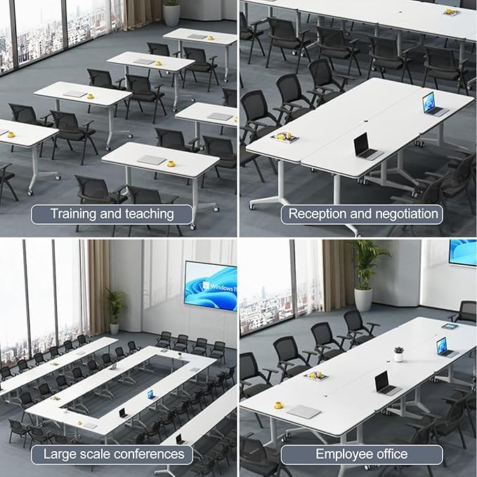 Folding Conference Room Table, Modern Mobile Training Table with Wheels, White Foldable Seminar Meeting Tables for Office Corporations (4pack 63in)