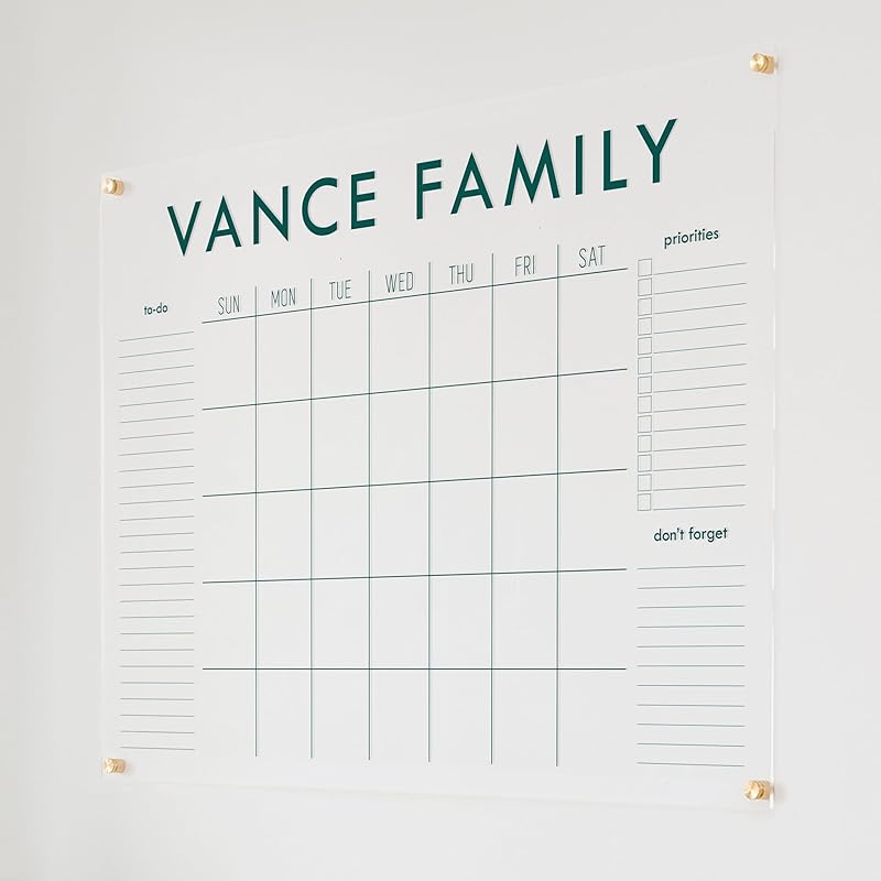 Personalized Clear Acrylic Calendar for Wall, Calendar Whiteboard for Wall, Dry Erase Wall Calendar, Wall Calendar Organizer System for Home (Block, Jade, 47.5"W x 36"H)