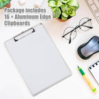 16 Pieces Metal Clipboard, A4 Letter Size 12.5 x 9 Inch Aluminum Edge Document Holder with Scale Aluminum Edge Clipboard with Low Profile Clip Vertical Silver Hardboard for Office