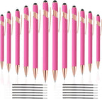 12 PCS 2 in 1 Stylus Ballpoint Pen with Stylus Tip, 1.0 mm Black Ink Metal Pen Stylus Pen for Touch Screens (Rose Gold & Pink)