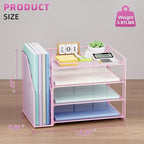 Marbrasse Desk Organizer and Accessories，4-Tier Paper Letter Tray Organizer with File Holder，Desk Accessories & Workspace Desktop Organizers for School Home Office Supplies (Pink)