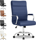 Modern Office Desk Chair, Conference Room Chairs, High Back Ergonomic Home ofiice Chair, Adjustable Height Swivel Executive Computer Chair with Padded Seat and Armrest (Blue)