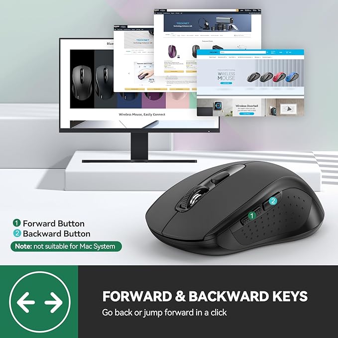 TECKNET Bluetooth Mouse, 4000DPI Silent Wireless Mouse for Laptop 2-in-1(BT5.0 & 2.4G) 5 Adjustable DPI, Compute Portable PC Mice with USB-A Receiver & 6 Buttons for Mac, 18 Months Battery