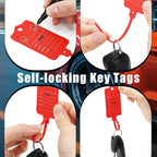 200 Car Key Tags with Labels Plastic Car Dealership Key Tags Self Locking Automotive Identifiers Blank Shop Labels with One Pen (Red)
