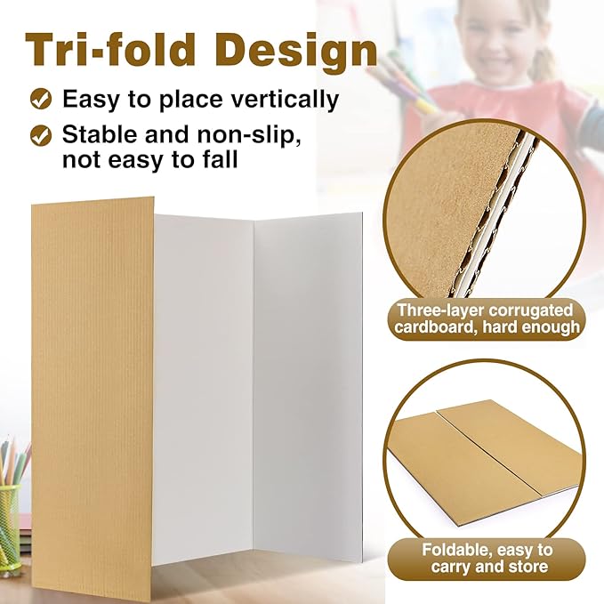 8 PCS Trifold Poster Board- Large 40" x 28" Tri Fold Display Board Hard & Thick White Presentation Cardboard for Science Fair, School Projects, and Business Presentations Supply