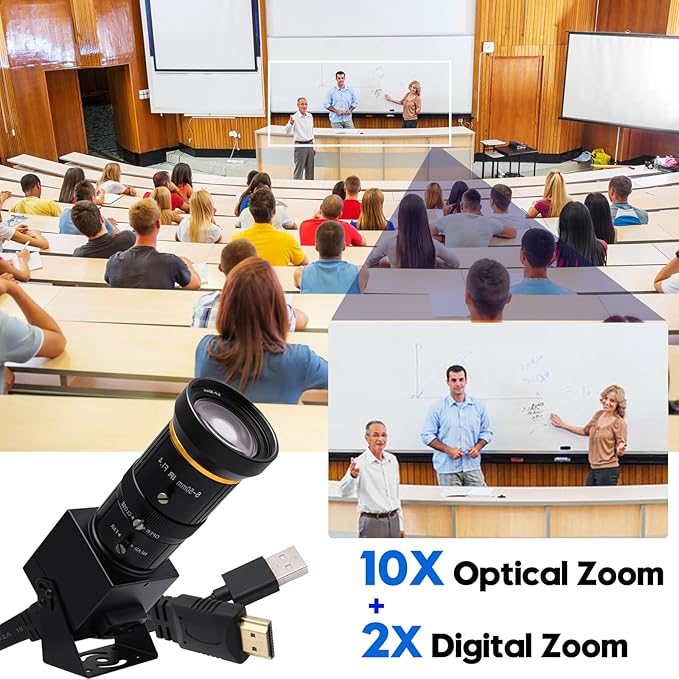 SVPRO HDMI Camera 4K USB Camera HD Streaming Webcam with 5-50mm Telephoto Zoom Manual Lens Industrial Camera CS Mount 10X Optical Zoom Camera for PC Computer,Laptop,Monitor,TV