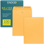 EnDoc 9 1/2 x 12 1/2 Clasp Envelopes - 100 Pack - Brown Kraft Catalog Envelopes Gummed Seal Closure – 28lb Heavyweight Paper 9.5x12.5 inch Envelopes for Home, Office, Business, Legal or School.
