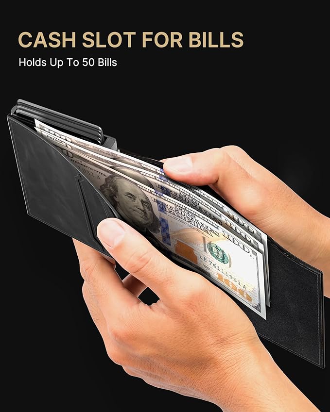 typecase Mens Wallet Card Holder: Pop Up Aluminum Case, Carbon Fiber Leather, Smart, RFID Blocking, Slim, Minimalist, Front Pocket - 9-14 Card Capacity | ID Window | Cash Slot (Plaid)