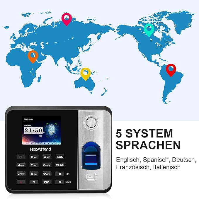 Time Clock - Fingerprint Time Clocks for Employees Small Business Automatic Calculate Hours, H1 Standalone Offline Biometric Clock in Machine for Employees with 5 RFID Cards (0 Monthly Fees)