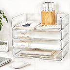 Large Capacity Desk Organizer, 4 Tier Paper Organizer, File Organizer for Desk, Stackable Paper Tray for Office, Home and School