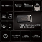 TEAMGROUP PD20 1TB Portable External Solid State Drive SSD Read up to 2000MB/s USB 3.2 Gen2x2 Type-C Waterproof Dustproof IP54 TPSEG5001T0C102