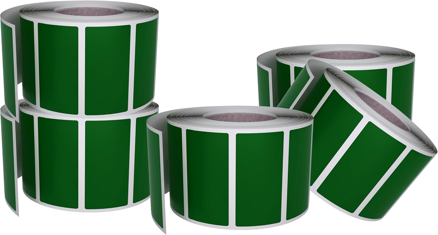 Small Color-Coding Label Roll 40mm x 19mm, 5 Rolls- 2500-Pack, Rectangular Labels Paper Stickers Bulk 1.57in x 0.75 in (Forest Green) by Royal Green