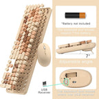 Colorful Wireless Computer Keyboard and Mouse Combo with Round Typewriter Keycaps, Retro Design, Power Switch, Ergonomic Design, 2.4GHz Wireless for Windows, Mac, PC(Milk-Tea Colorful)