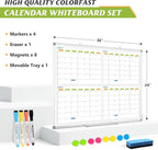 Dry Erase Calendar Whiteboard for Wall, 36" x 24" Magnetic Planner, Silver Aluminum Frame 4 Month Board for Office Home and School