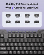 Wireless Keyboard and Mouse Combo, 5-Level Adjustable 4000 DPI Mouse, Quiet 2.4G Full Size Keyboard with 8 Additional Shortcuts, Silent Typewriter for PC, Desktop, Laptop, MacBook