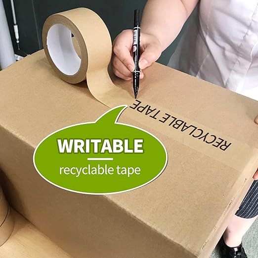 Eco-Friendly Kraft Paper Tape, Biodegradable Kraft Paper Tape, Recyclable Writable Packing Tape, Non-Coated Surface for Masking, Sealing, 2inch x 60yards, 24Rolls