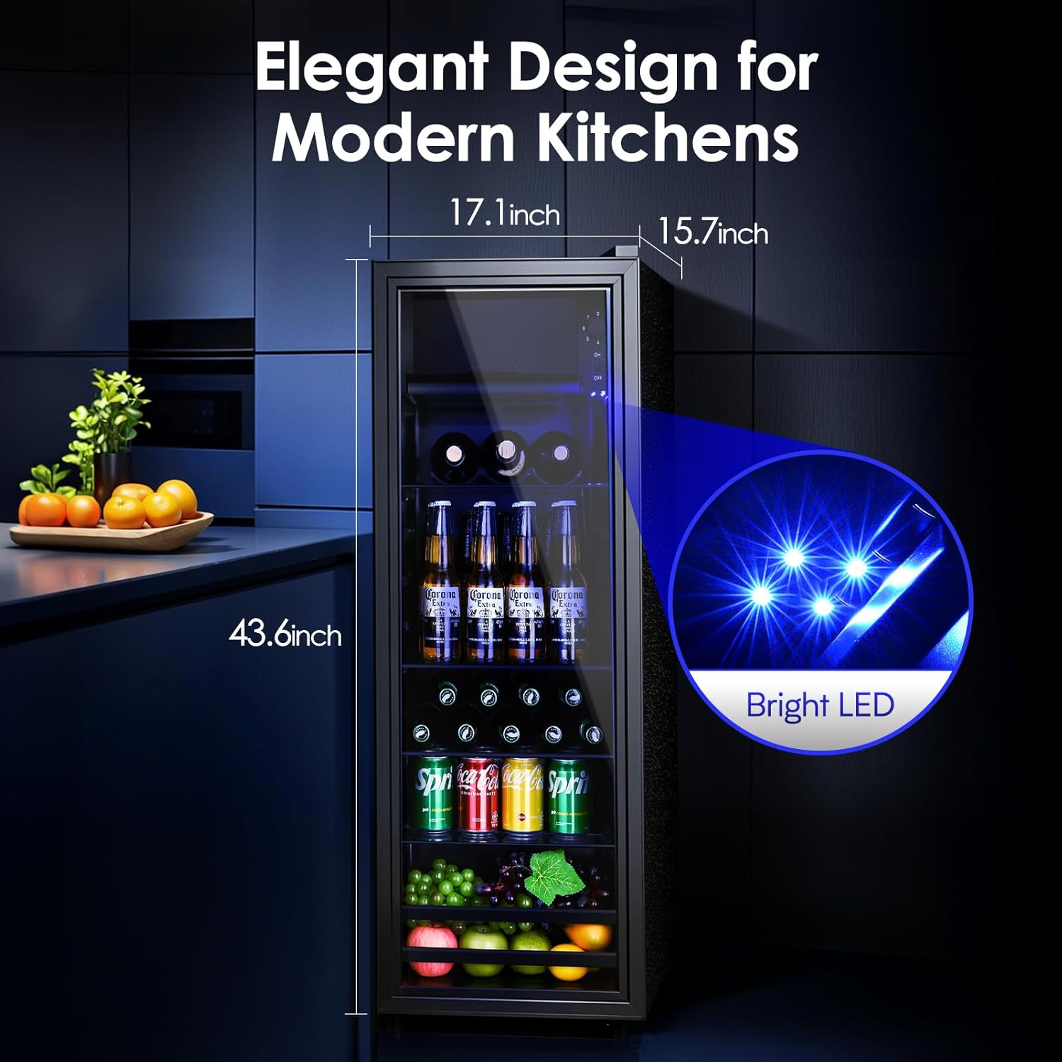 Beverage Refrigerator Cooler 4.5 Cu.Ft, Mini Fridge with Freeze with Glass Door for Soda Beer or Wine, Small Drink Dispenser Machine for Home Office Bar, 7 Temperatures, Adjustable Shelves