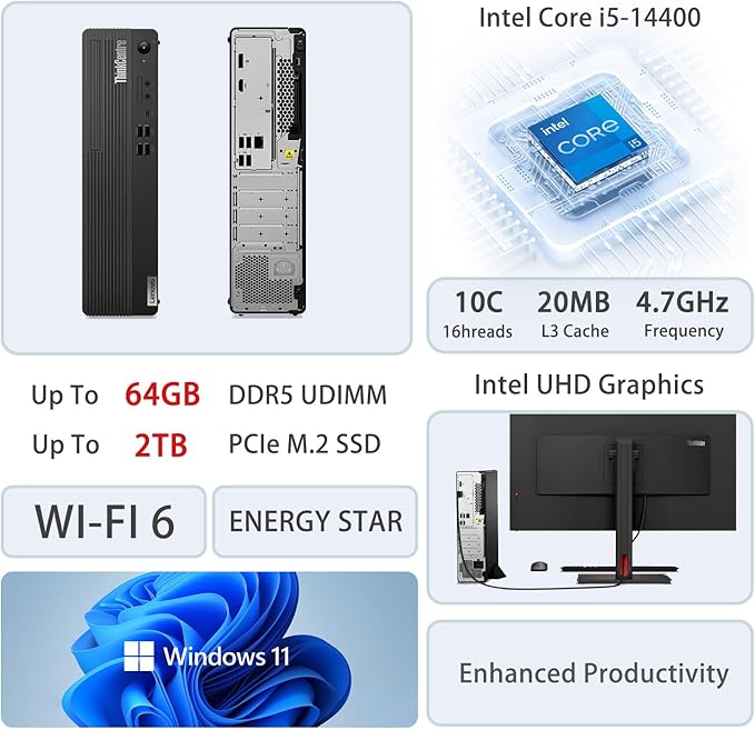 Lenovo ThinkCentre M70s Small Form Factor Business Desktop, 14th Gen Intel 10-Core i5-14400, 32GB DDR5 RAM, 2TB SSD, HDMI, DP, Wi-Fi 6, Windows 11 Pro, Bundle with Adata UC310 64GB USB Flash Drive