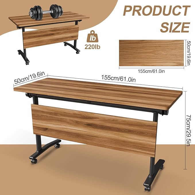 Conference Room Table with Flip-Top Design for Dynamic Meetings, Business Table Computer Desk with Heavy-Duty Frame,Foldable Seminar Meeting Tables for Home Office (2, C, 61IN)