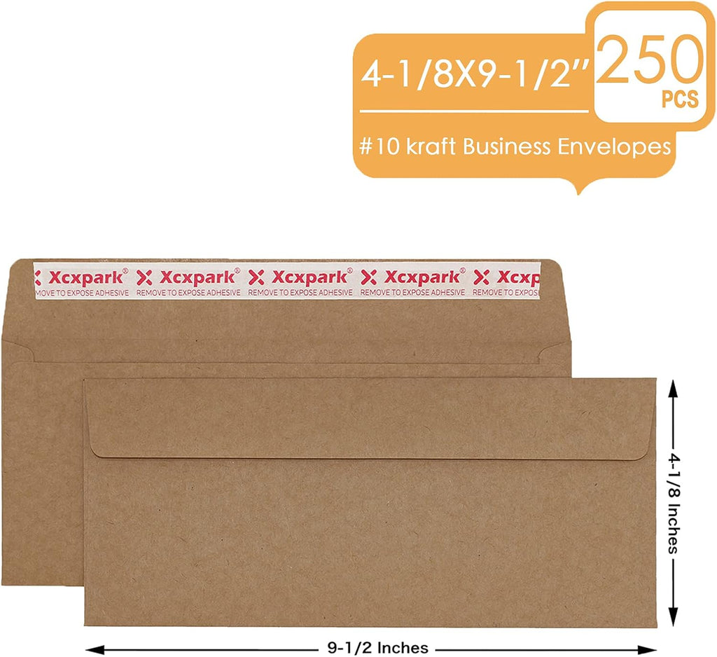 250 PCS Brown Self Seal Kraft 4-1/8 x 9-1/2 Inches Security Envelopes, Windowless, Invisible, Super Strong Quick Seal, Security Tint Pattern Secure