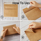 Wishop 50 Pack Self-Adhesive Envelopes with Fold Cards for Wedding Invitations, Greeting Cards, Baby Shower, Letter Mailing (Brown, 4x6)