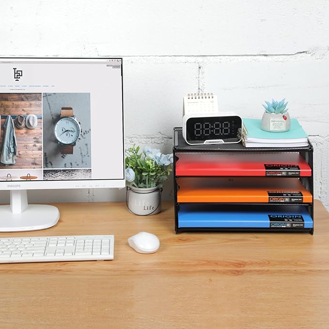 Samstar Paper Letter Tray, 3 Tier Desk File Organizer Paper Sorter Letter Shelf Rack, Mesh Made,Black ...