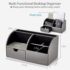 Vlando Desk Organizer with Drawer, Back to School Supplies - 5 Compartment Desktop Storage Holder with Organizer Section for Desk Accessories (Gray)