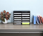 EasyPAG Mail Organizer Countertop, Wood Literature Organizer, Student Classroom Mailbox for School, Desktop Paper Sorter for Office Home, 12 Compartments, Black/White