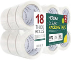 HERKKA Clear Packing Tape, 18 Rolls Heavy Duty Packaging Tape for Shipping Packaging Moving Sealing, Thicker Clear Packing Tape, 2 inches Wide, 65 Yards Per Roll, 1170 Total Yards
