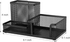 Comix Mesh Pen Pencil Holder Desk Organizer, 3 Compartment Wire Desktop Pen Pencil Cup Caddy Office Supplies Accessories for Home Office School, Black(2 Pack)