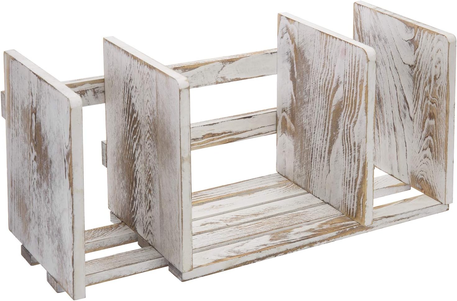 MyGift Rustic Expandable Whitewashed Wood Desktop Bookshelf/Adjustable Tabletop Book Holder Organizer Rack