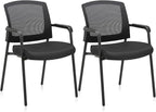 CLATINA Office Reception Guest Chair Mesh Back Stacking with Ergonomic Lumbar Support and Thickened Seat Cushion for Waiting Conference Room Black 2 Pack