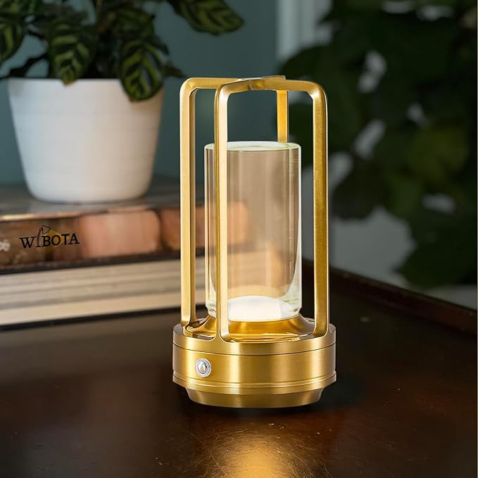 Crystal Table Lamp for Indoor and Outdoor, Rechargeable Cordless Lamp, 3-Colour 4000mAh Dimming Battery Powered Small Desk Lamp, Restaurant/Bedroom/Bar/Coffee Shop/Camping Light/nightlight-Gold